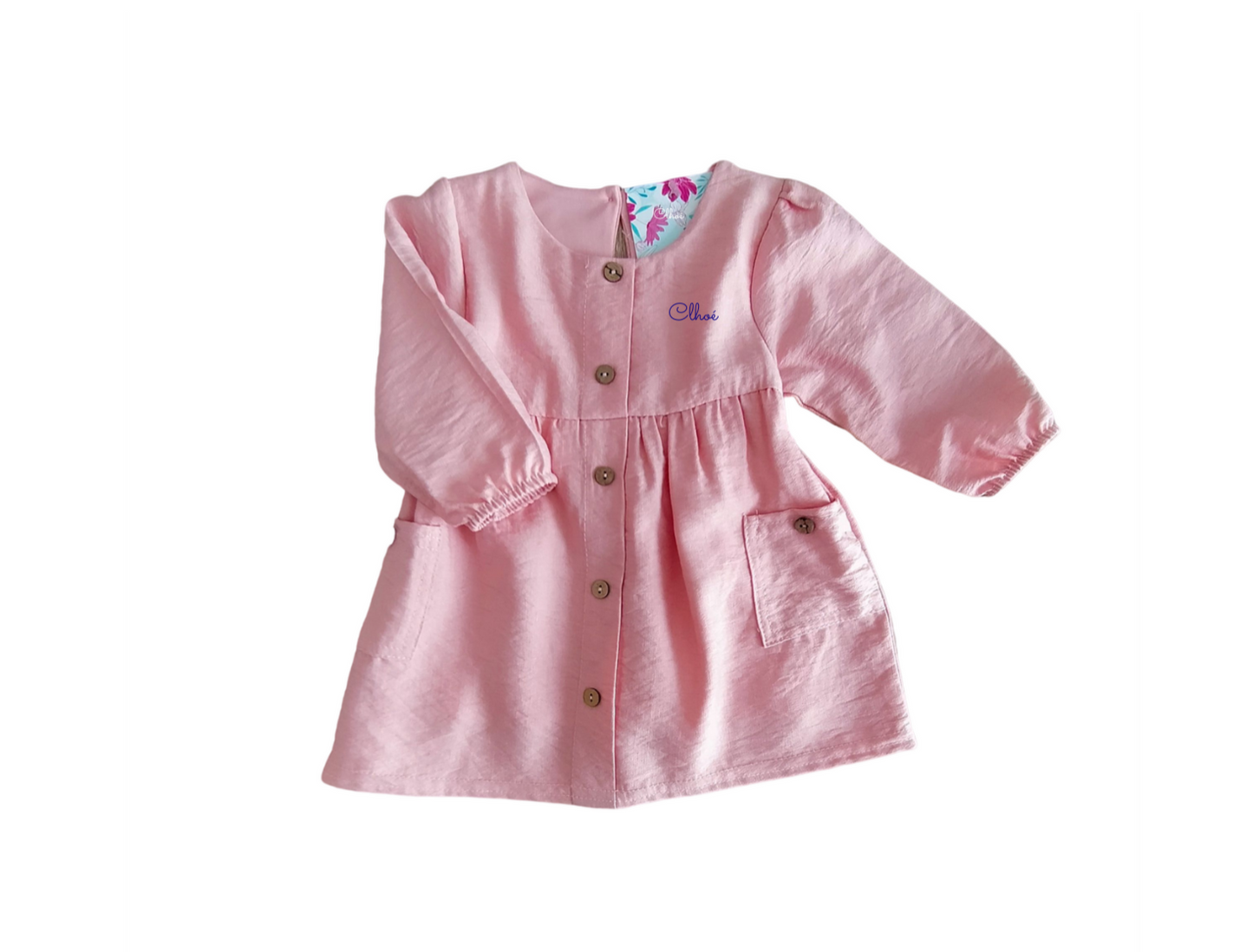 Ensemble robe rose et gilet marine